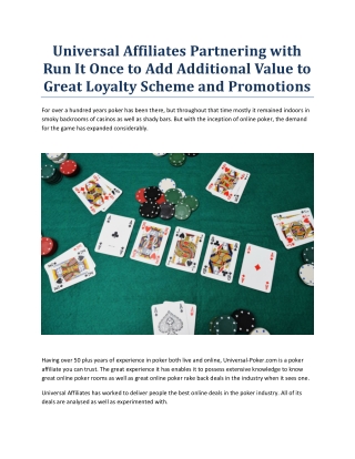 Universal Affiliates Partnering with Run It Once to Add Additional Value to Great Loyalty Scheme and Promotions