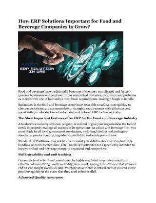 How ERP Solutions Important for Food and Beverage Companies to Grow