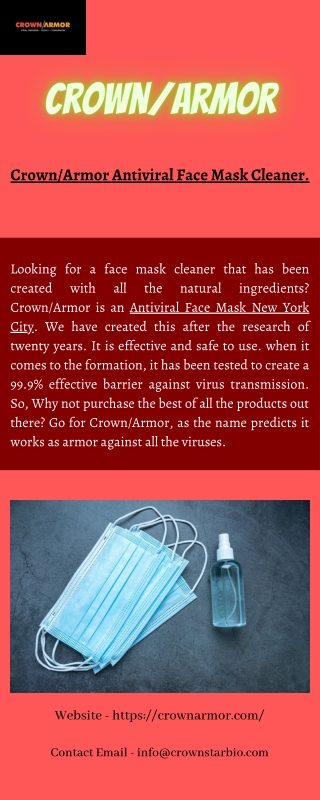 Antiviral Face Mask Cleaner Crown Armor.