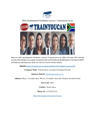 Skills Development Facilitator Course | Trainyoucan.co.za