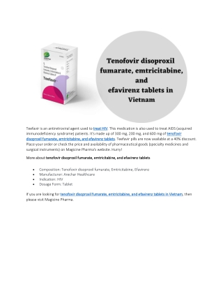 tenofovir disoproxil fumarate, emtricitabine, and efavirenz tablets in Vietnam