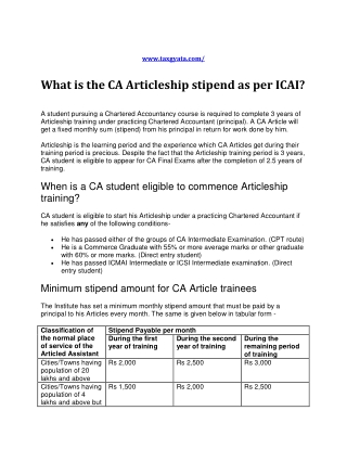 What is the CA Articleship stipend as per ICAI? - TaxGyata