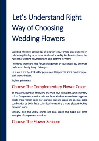 Let’s Understand Right Way of Choosing Wedding Flowers