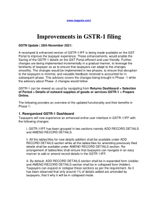 Improvements in GSTR-1 filing - TaxGyata