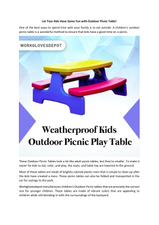 Let Your Kids Have Some Fun with Outdoor Picnic Table!