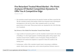 Fire Retardant Treated Wood Market Trends and Insights by 2030