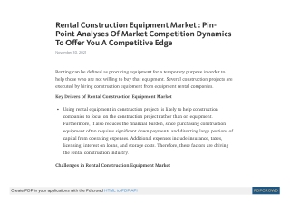 Rental Construction Equipment Market Share, Trends by 2030