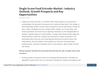 Single Screw Food Extruder Market Analysis, Trends by 2030