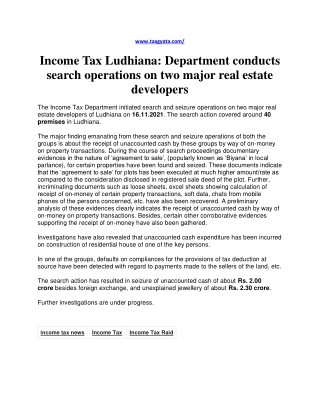 Income Tax Ludhiana: Department conducts search operations on two major real est