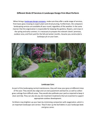 Different Kinds Of Services A Landscape Design Firm Must Perform