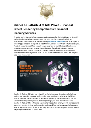 Charles de Rothschild of GDR Privée - Financial Expert Rendering Comprehensive