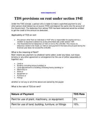 TDS on Rent under Section 194I: Limit, Rate, Payment - TaxGyata
