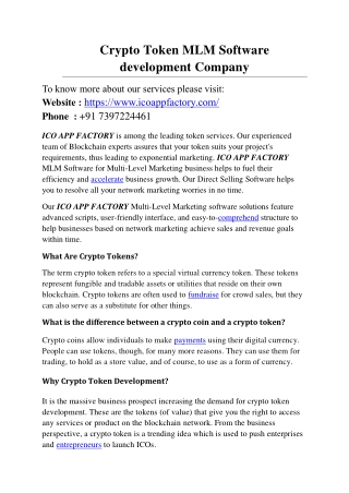Crypto Token MLM Software development Company