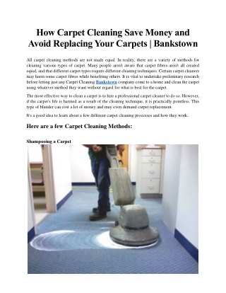 How Carpet Cleaning Save Money and Avoid Replacing Your Carpets - Bankstown