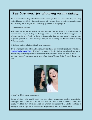 Top 6 reasons for choosing online dating