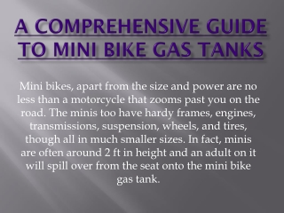 A Comprehensive Guide to Mini Bike Gas Tanks