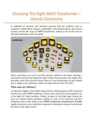 Choosing The Right SMPS Transformer – Miracle Electronics