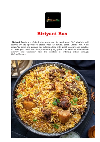 5% off - Biriyani Bus Restaurant Menu Heathwood, QLD