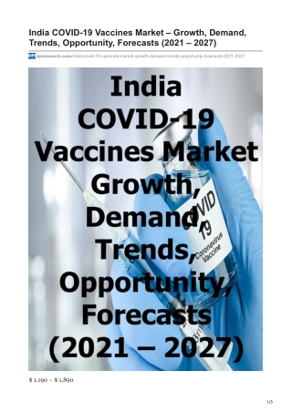 India COVID-19 Vaccines Market and Forecasts 2021 - 2027