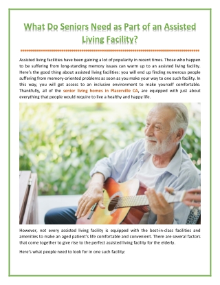 What Do Seniors Need as Part of an Assisted Living Facility?