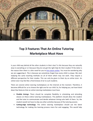 Top 3 Features That An Online Tutoring Marketplace Must Have