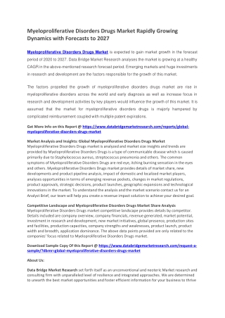Myeloproliferative Disorders Drugs Market Rapidly Growing Dynamics with Forecasts to 2027