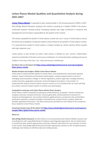Lichen Planus Market Qualities and Quantitative Analysis during 2021