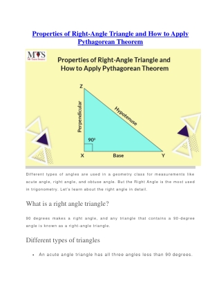 Properties of Right-Angle Triangle and How to Apply Pythagorean Theorem