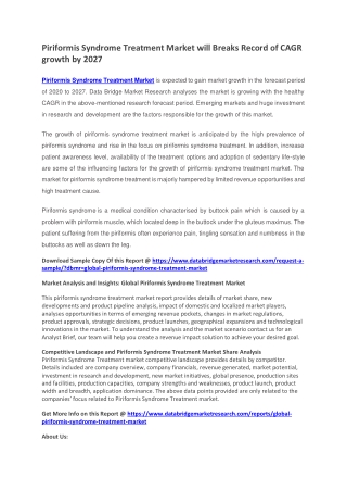 Piriformis Syndrome Treatment Market will Breaks Record of CAGR growth by 2027