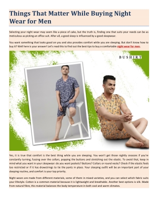 Things That Matter While Buying Night Wear for Men
