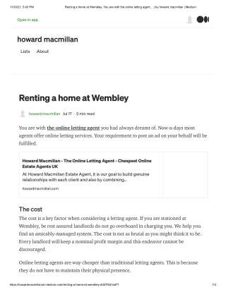 Renting a home at Wembley