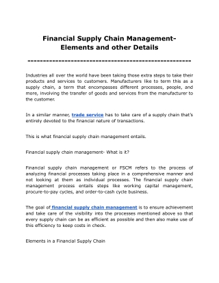 Financial Supply Chain Management- Elements and other Details