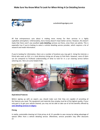 Make Sure You Know What To Look For When Hiring A Car Detailing Service