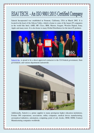 ESAI TECH. - An ISO 9001:2015 Certified Company