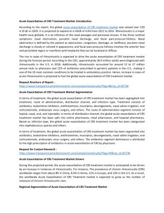 Acute Exacerbation of CRS Treatment Market Growth Prospects, Trends and Forecast