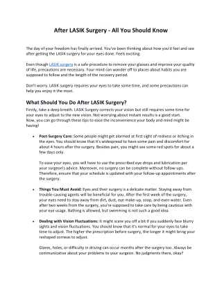 After LASIK Surgery - All You Should Know