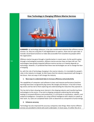 How Technology Is Changing Offshore Marine Services