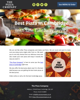 Best Pizza In Cambridge With Safe Takeaway Service