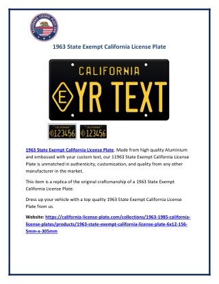 1963 State Exempt California License Plate