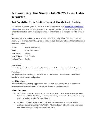 Best Nourishing Hand Sanitizer Kills 99.99% Bacteria Online in Pakistan