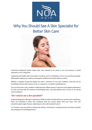 Why You Should See A Skin Specialist For Better Skin Care