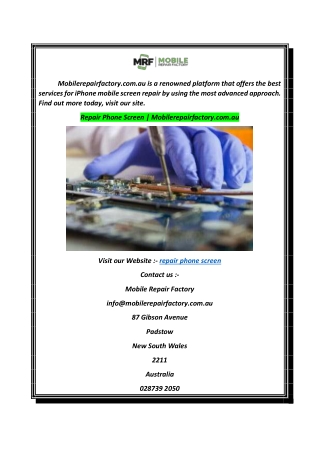 Repair Phone Screen  Mobilerepairfactory.com.au