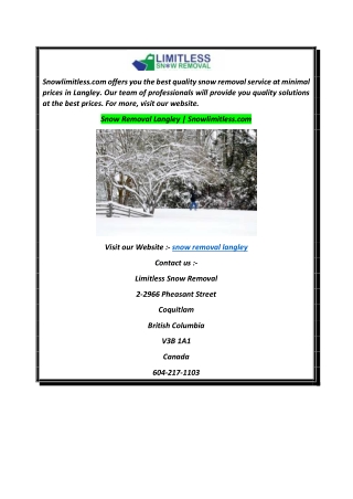 Snow Removal Langley  Snowlimitless.com