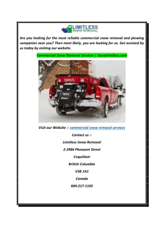 Commercial Snow Removal Services  Snowlimitless.com