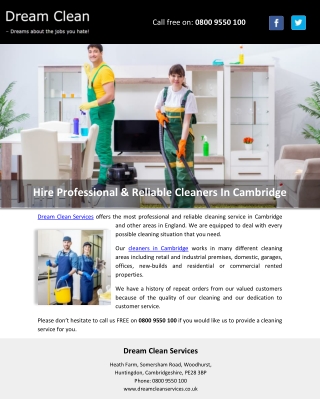 Hire Professional & Reliable Cleaners In Cambridge