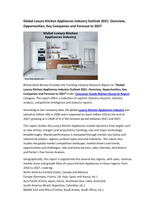 Global Luxury Kitchen Appliances Market Research Report 2021-2027