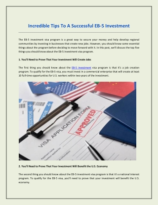 Incredible Tips To A Successful EB-5 Investment