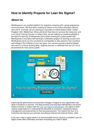 How to Identify Projects for Lean Six Sigma?