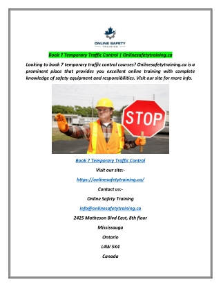 Book 7 Temporary Traffic Control | Onlinesafetytraining.ca