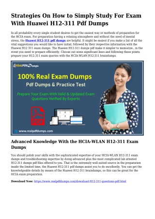 Polish Your Skills While using the Assist Of H12-311 Pdf Dumps